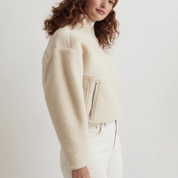 Madewell Faux Shearling Half-Zip Pullover in Ecru Size: XS, NWT - Picture 11 of 12